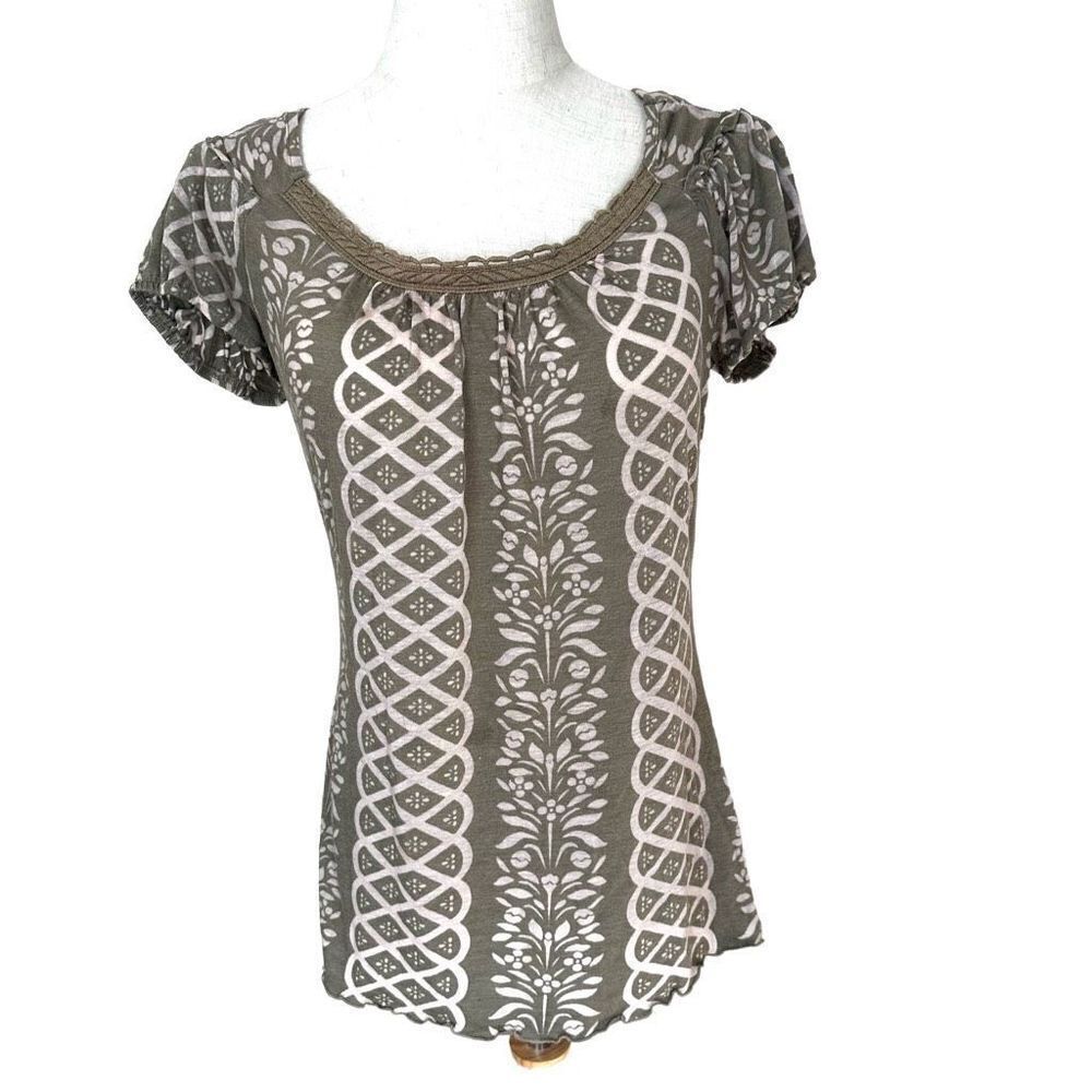 Anthropologie Testament floral green short sleeved blouse